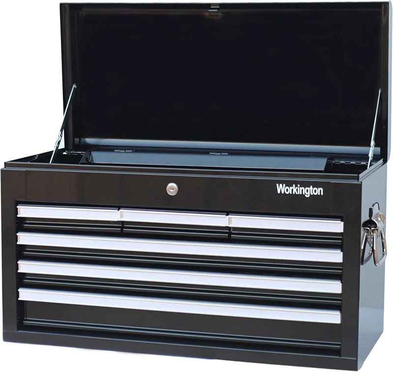 Professional Industrial Portable Metal Tool Chest with 6 Drawers, 26" 6-Drawer Tool Chest Cabinet with Ball Bearing Drawer Slides, Steel Tool Storage Box Organizer 4015 Black