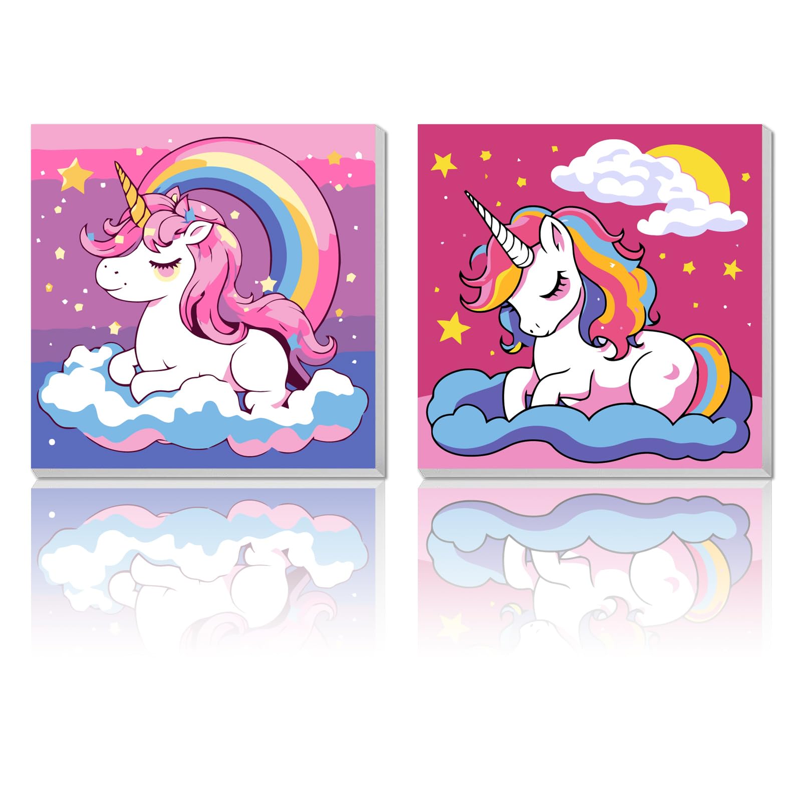 AILIBUT 2 Pack Paint by Numbers Kit for Kids - Age 4-12, Framed Canvas, Cartoon Drawing, Color by Number, 8x8 Inch