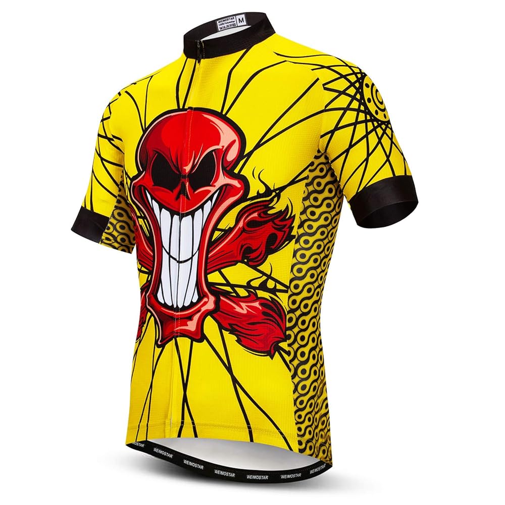 Maglia da ciclismo da uomo, motivo: teschio, a maniche corte, 3 tasche, con  striscia riflettente, S-3XL : Amazon.it: Moda