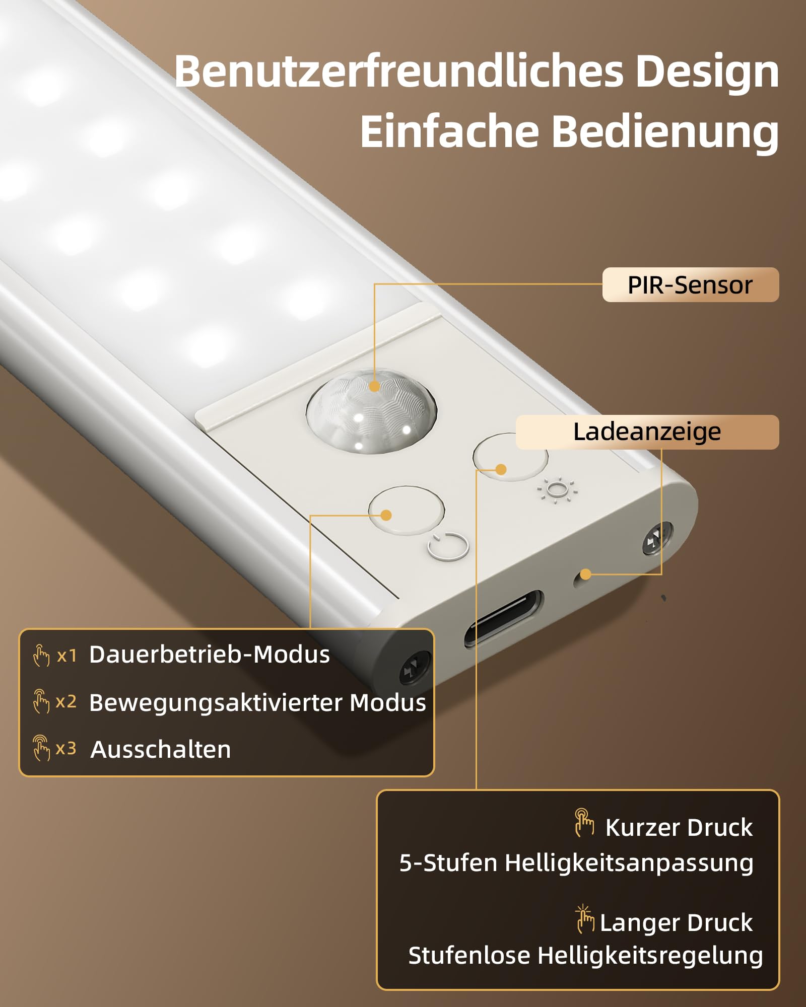 EZVALO 43 cm, illuminazione a LED con sensore di movimento