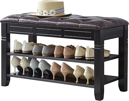 LEILISI Banco de zapatos, organizador de almacenamiento con cojín de 2 niveles elevador superior, zapatero para entrada, sala de estar, dormitorio,