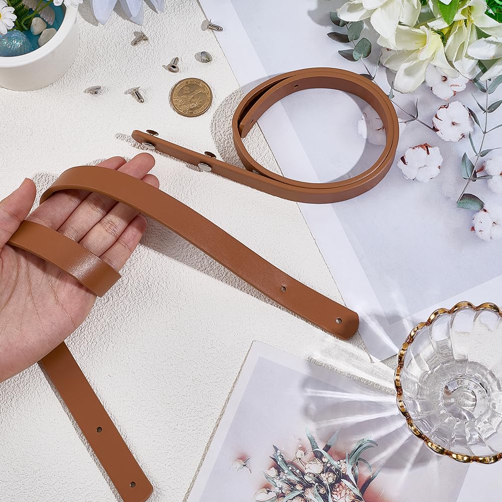 Correas de Hombro de Cuero Sintético de 2cm con Remaches para Coser, Asas Acolchadas para Bolso, Correa de Repuesto de Ganchillo para la Axila, para Reparar Bolsos (Camello)