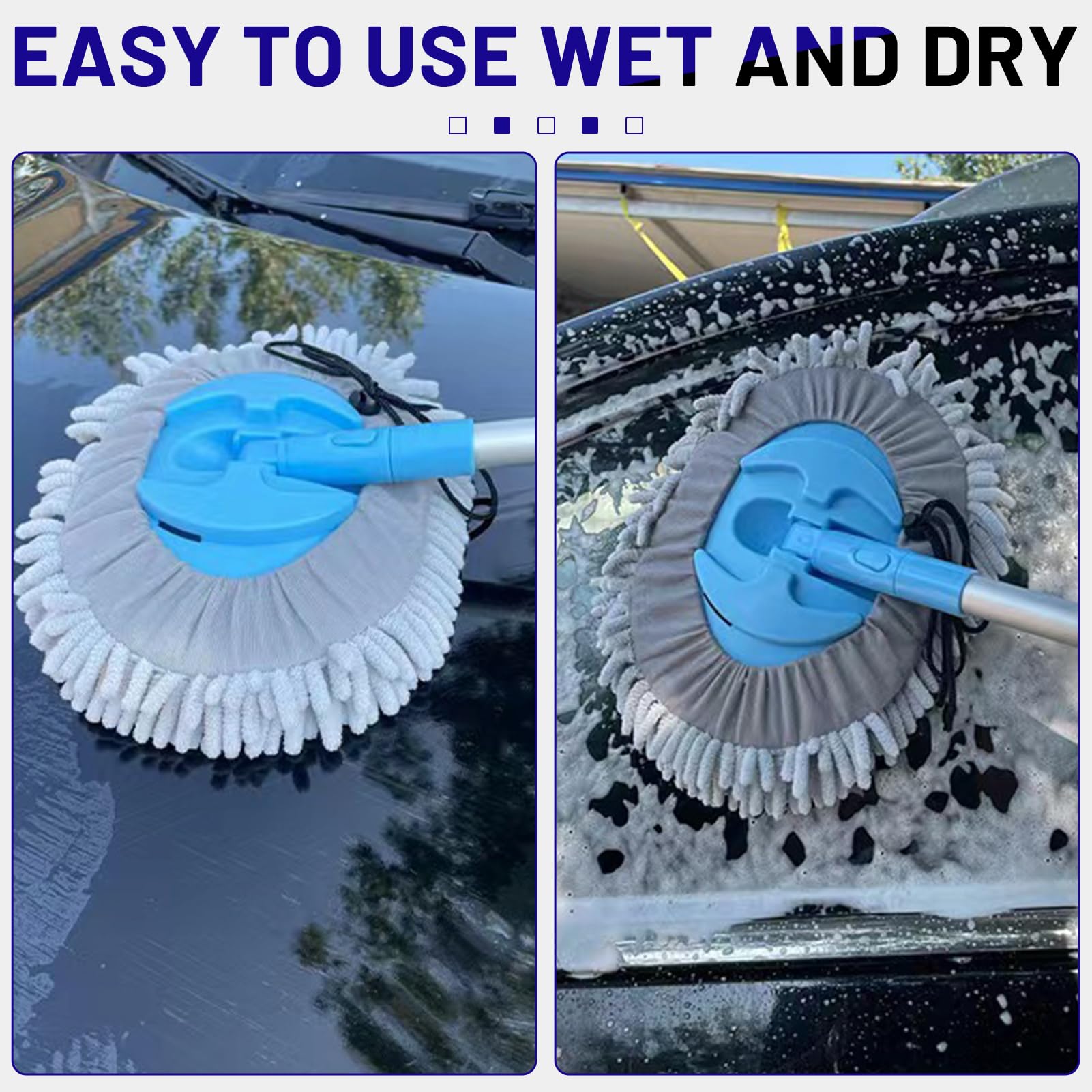 Innhom Auto Waschbürste Teleskop - 15° Curve Mit 2 Mop-Köpfen | 90° Schwenkbar Bis 102cm