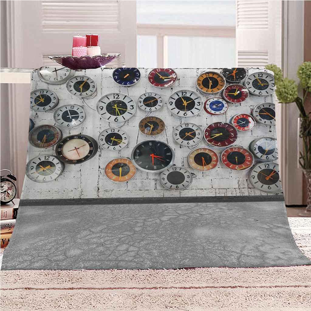 Couverture sofa 3D flanelle horloge vintage 150x200cm contre le froid en voyage et lit