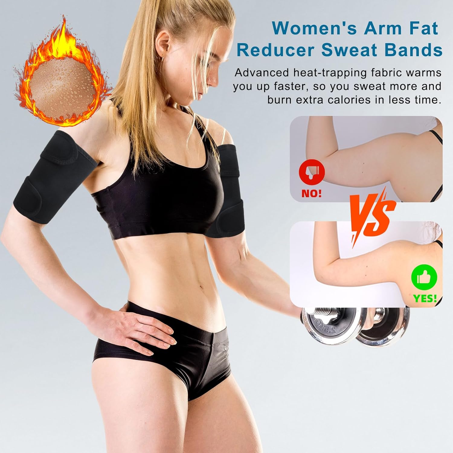 Women's Arm Trimmers 2Pcs Adjustable Sweat Arm Shaper Bands Compression Workout Sleeves Sauna Wraps for Flabby Arms - Image 3