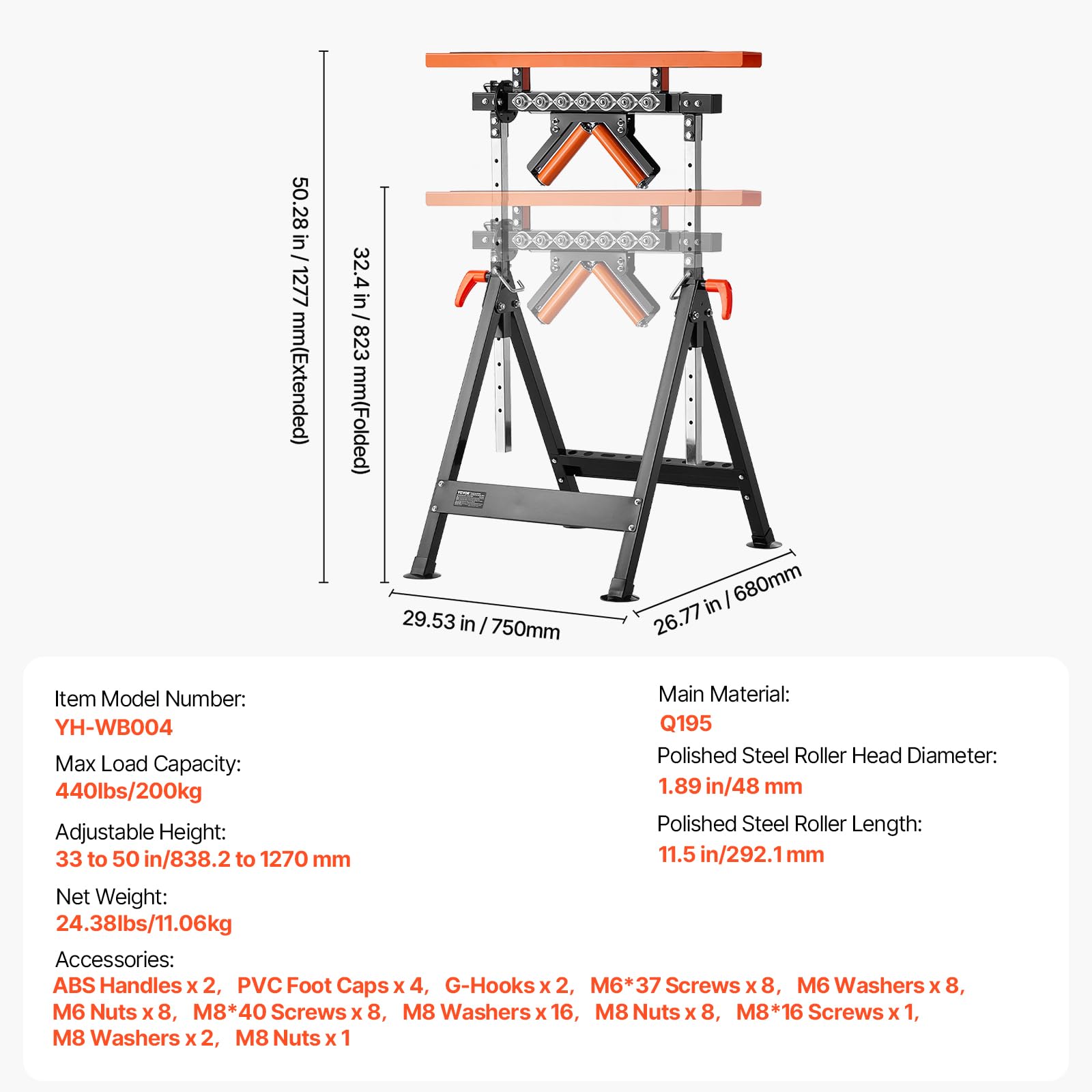VEVOR Soporte de rodillos 4 en 1 de 200 kg, soporte de rodillo ajustable de 84–127 cm, soporte de trabajo con guía de dientes y rueda multidireccional pulida, para salida de sierra de mesa, soporte de