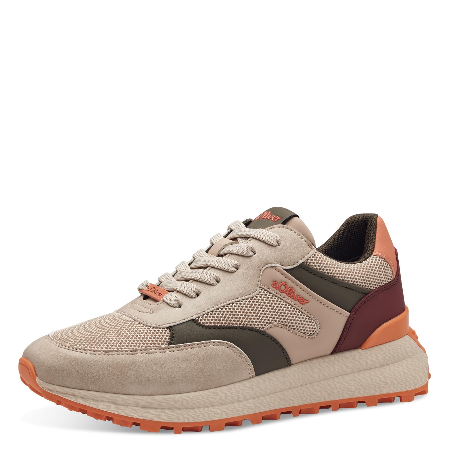 s.Oliver Women's Flat Trainers with Laces, Sporty, Beige Comb, 3.5 UK