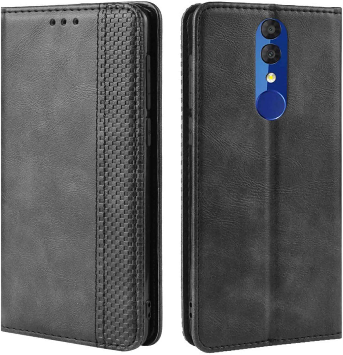 HualuBro Alcatel 3 2019 Case, Alcatel 3L 2019 Case, Retro PU Leather Wallet Flip Folio Shockproof Protective Phone Case Cover with Card Slots Holder and Magnetic Closure for Alcatel 3L 2019 (Black)