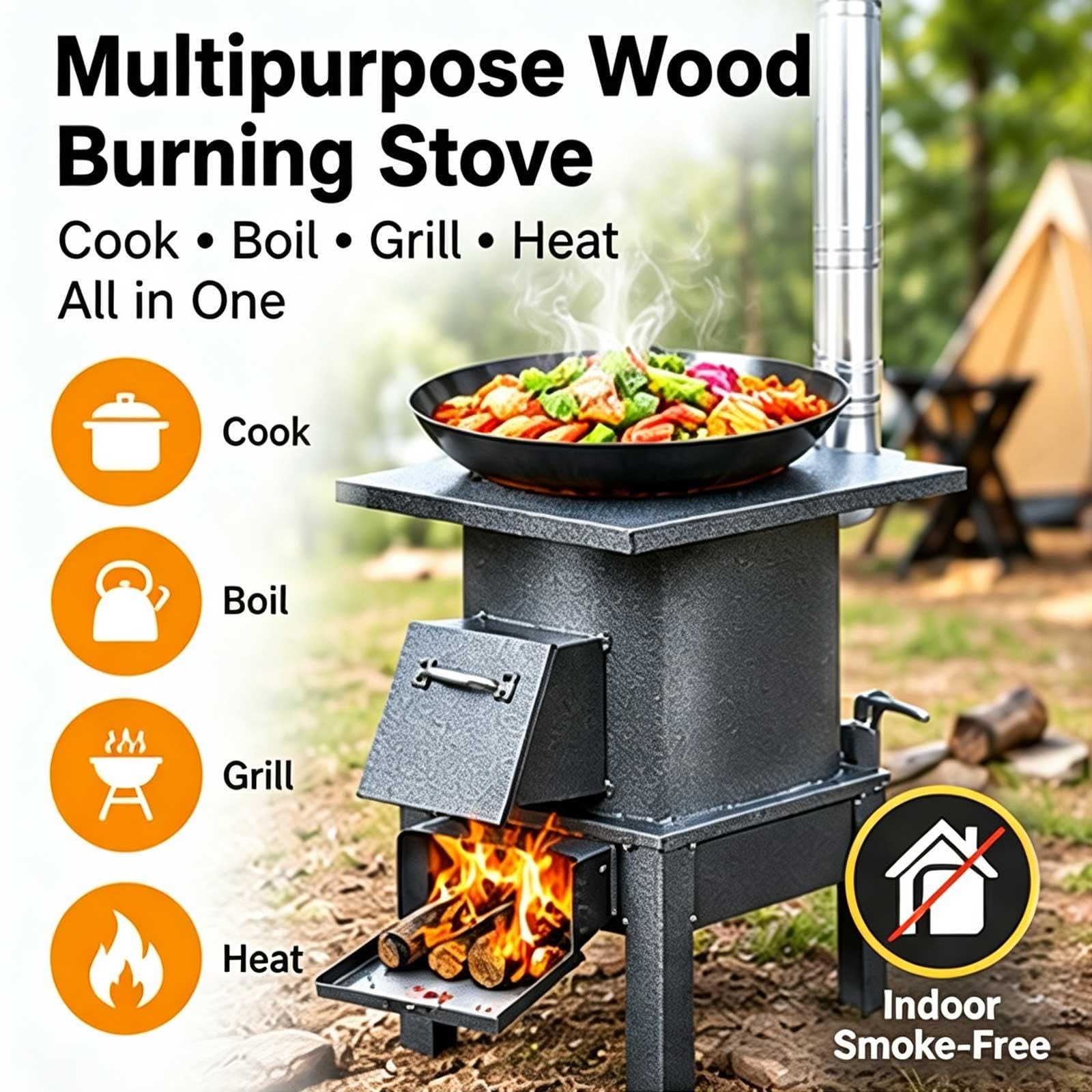 Stufa in Ghisa a Legna, Stufa Legna Freestanding Multifunzione