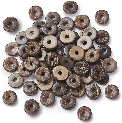 Miniatura 7 de Fashewelry 100 cuentas espaciadoras planas redondas de coco de 0.315 pulgadas (0.354 in), cuentas sueltas para hacer joyas de bricolaje con agujero