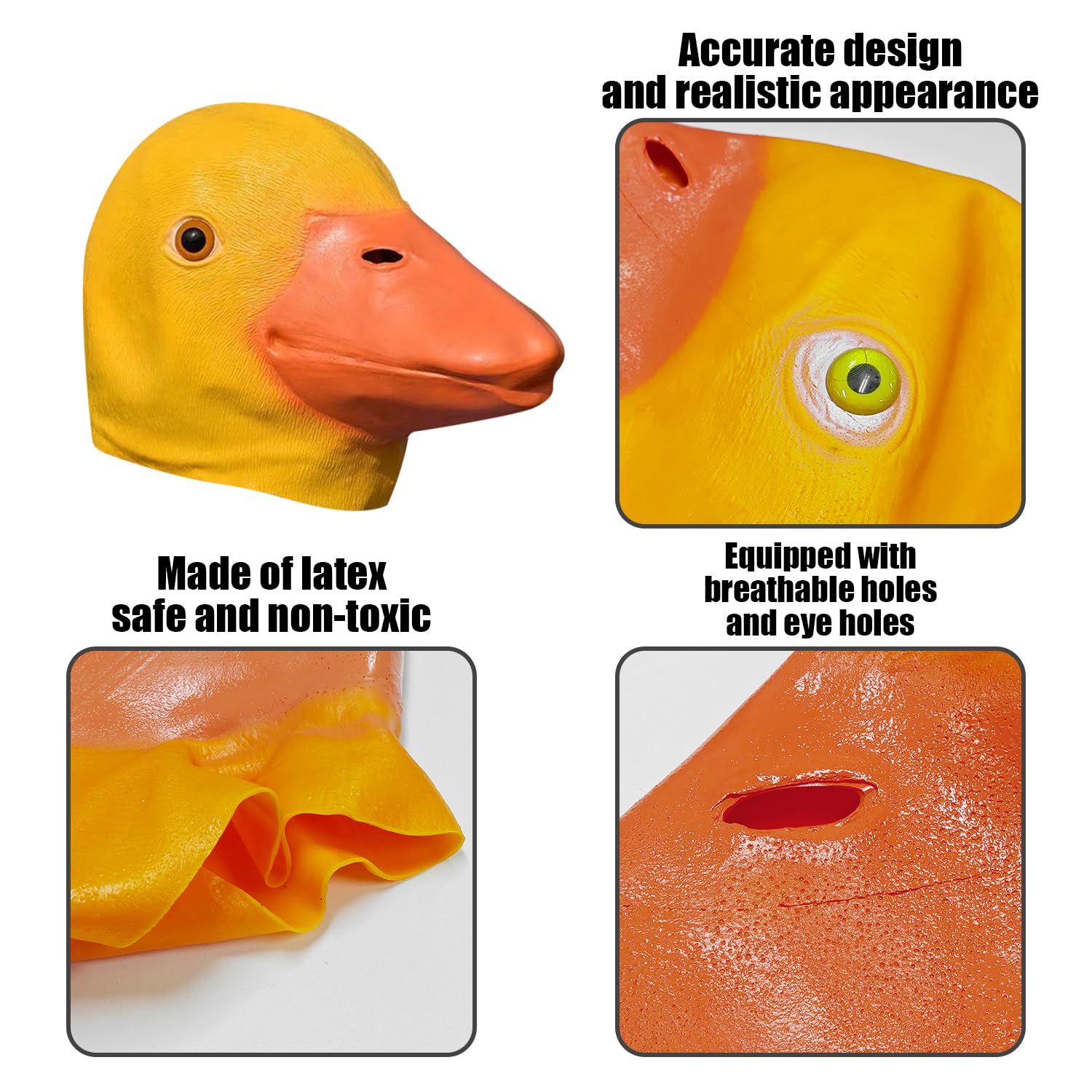 WUFGWBD 1 Piece Duck Head Hood, Yellow Duck Mask Cover, Soft Latex Hood, Funny Animal Mask, Holiday Party Prop Decoration - Image 3
