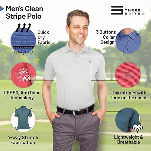 Miniatura 5 de Three Sixty Six Camisas de golf para hombre - Polo de secado rápido para hombre - Elástico en 4 direcciones y UPF 50