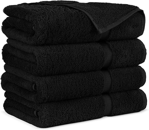 Towel Bazaar - Toallas de algodón turco prémium supersuave y absorbente (toallas de baño de 4 piezas, negro)