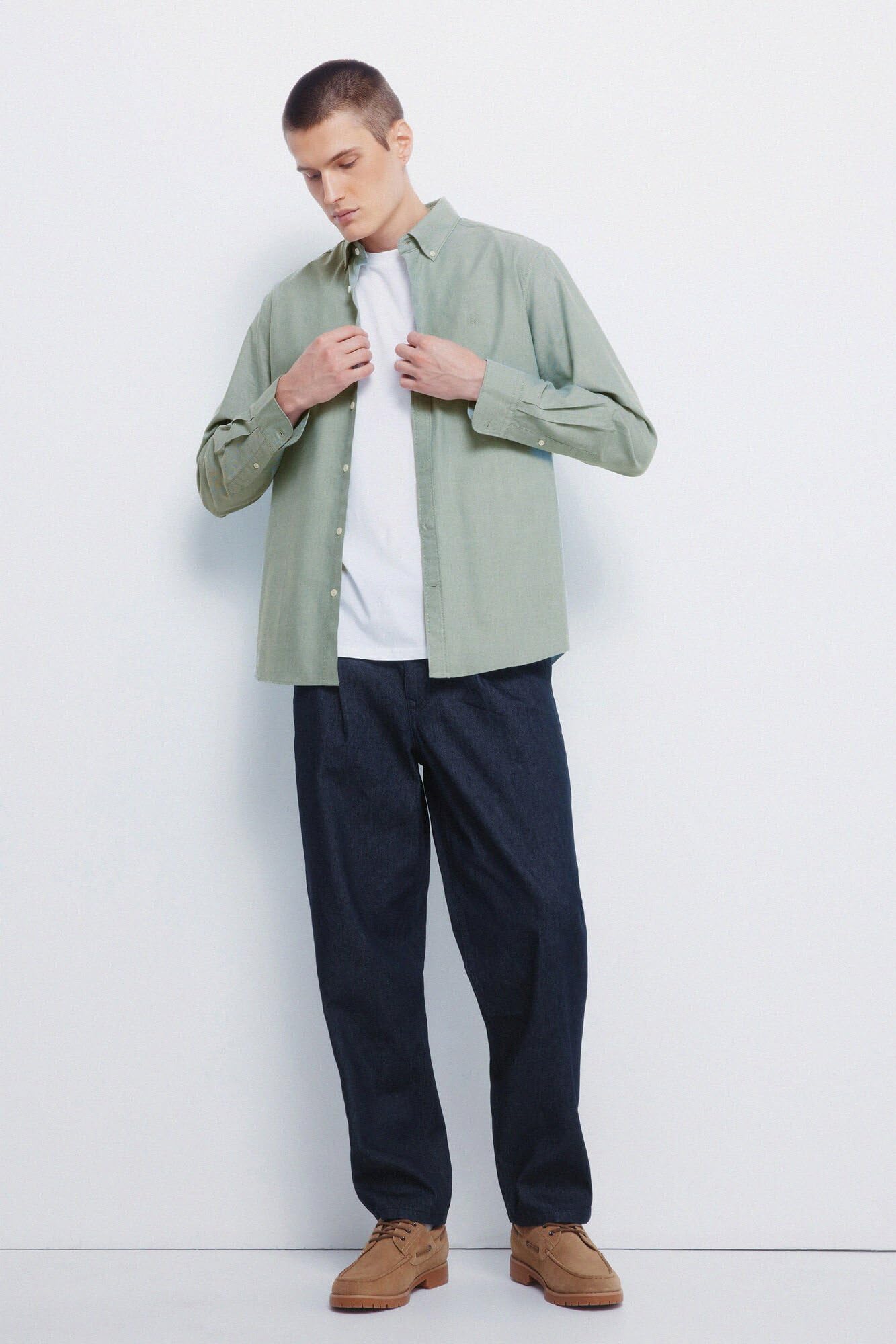 Springfield Herren Oxford Tencel Shirt with Peach Melange Hemd