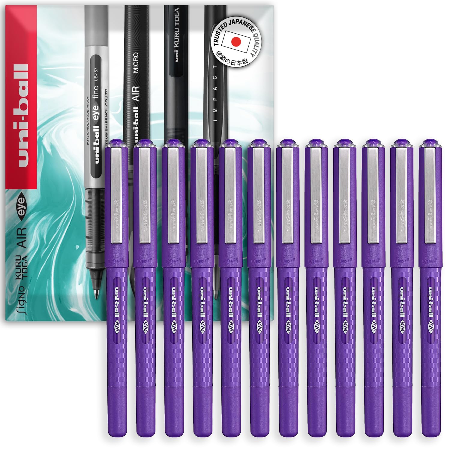 uni-ball EYE - UB-157D Liquid Ink Rollerball Pens - 0.7mm Nib - In Envelope Gift Packaging (Pack of 12, Violet)