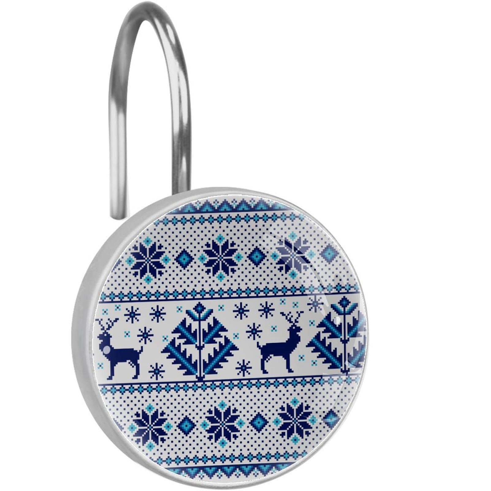 Crochets pour rideau de douche anti rouille motif Noël bleu acier inoxydable salle de bain