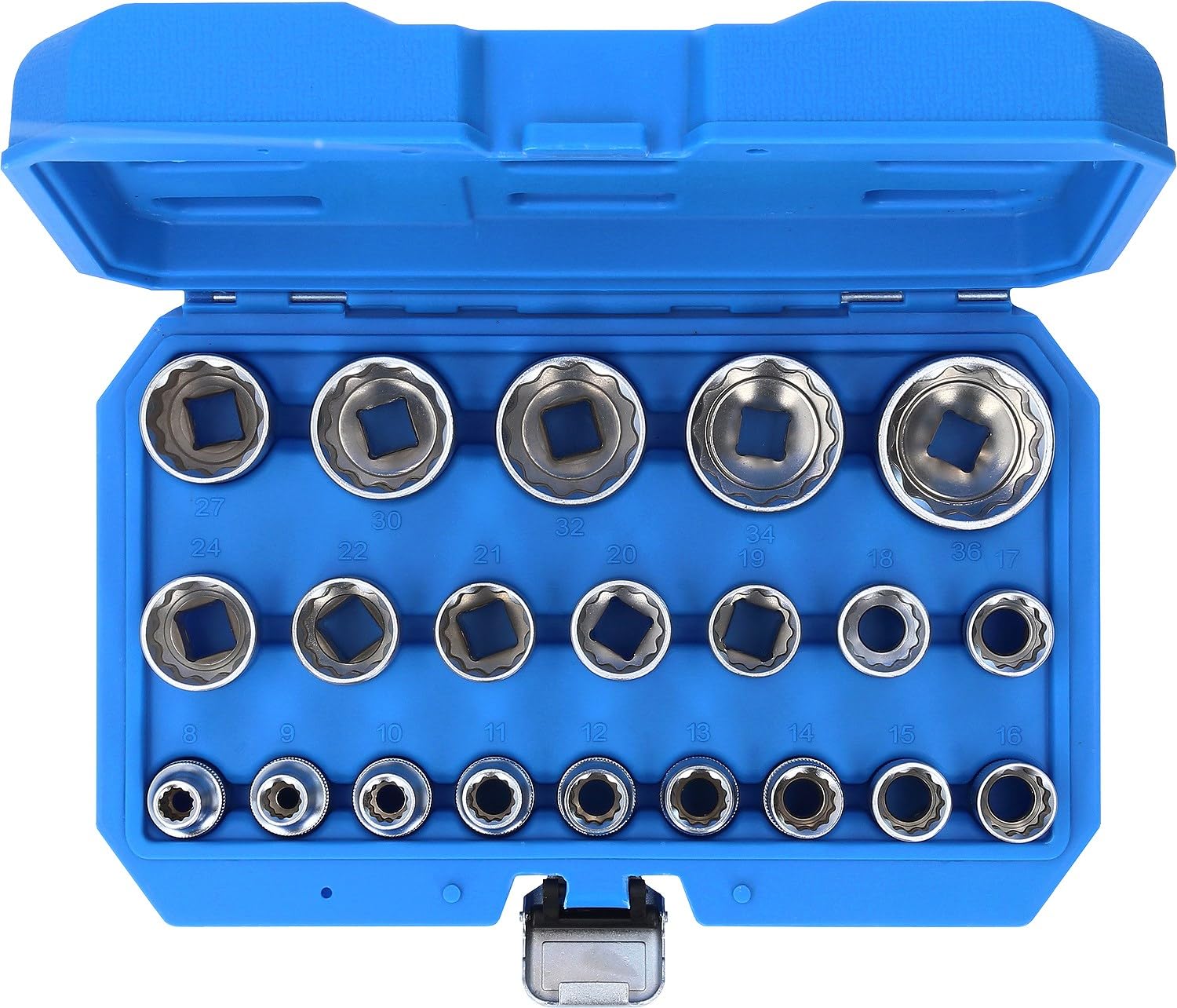 BRILLIANT TOOLS BT022405 Juego de llaves de vaso 1/2", doce cantos, cortas, 21 pzs, 8 - 36 mm [Powered by KS TOOLS]