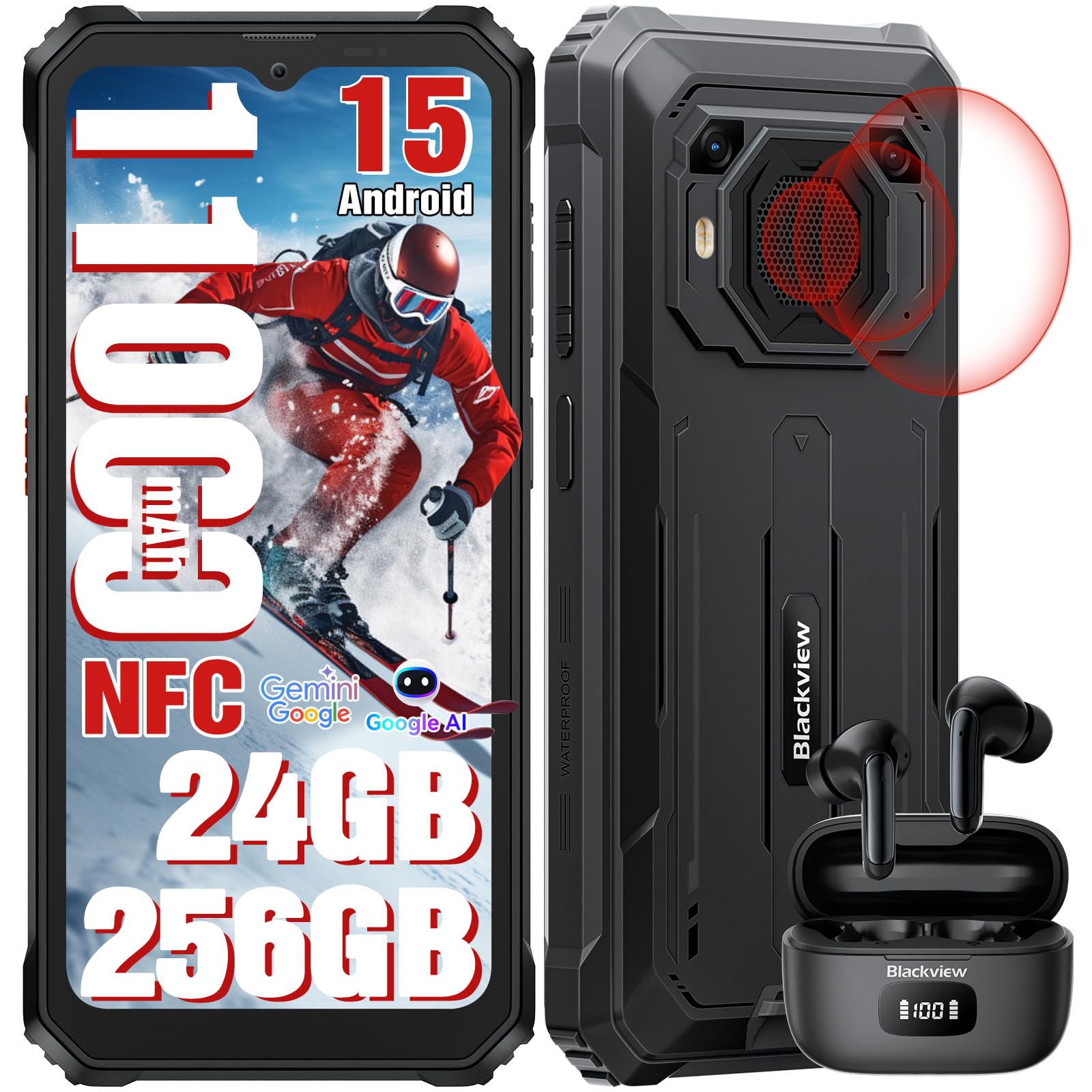 BlackviewBV6200Plus Rugged Phone Android 15, 98dB Super Speaker 11000mAh, 24GB+256GB/2TB Rugged Smartphone Unlocked, 6.56" HD+ 90Hz Waterproof Phone 2025 NFC/Fingerprint/GPS/T-moblie/IP69K/3 SlotsClimatePartner certified