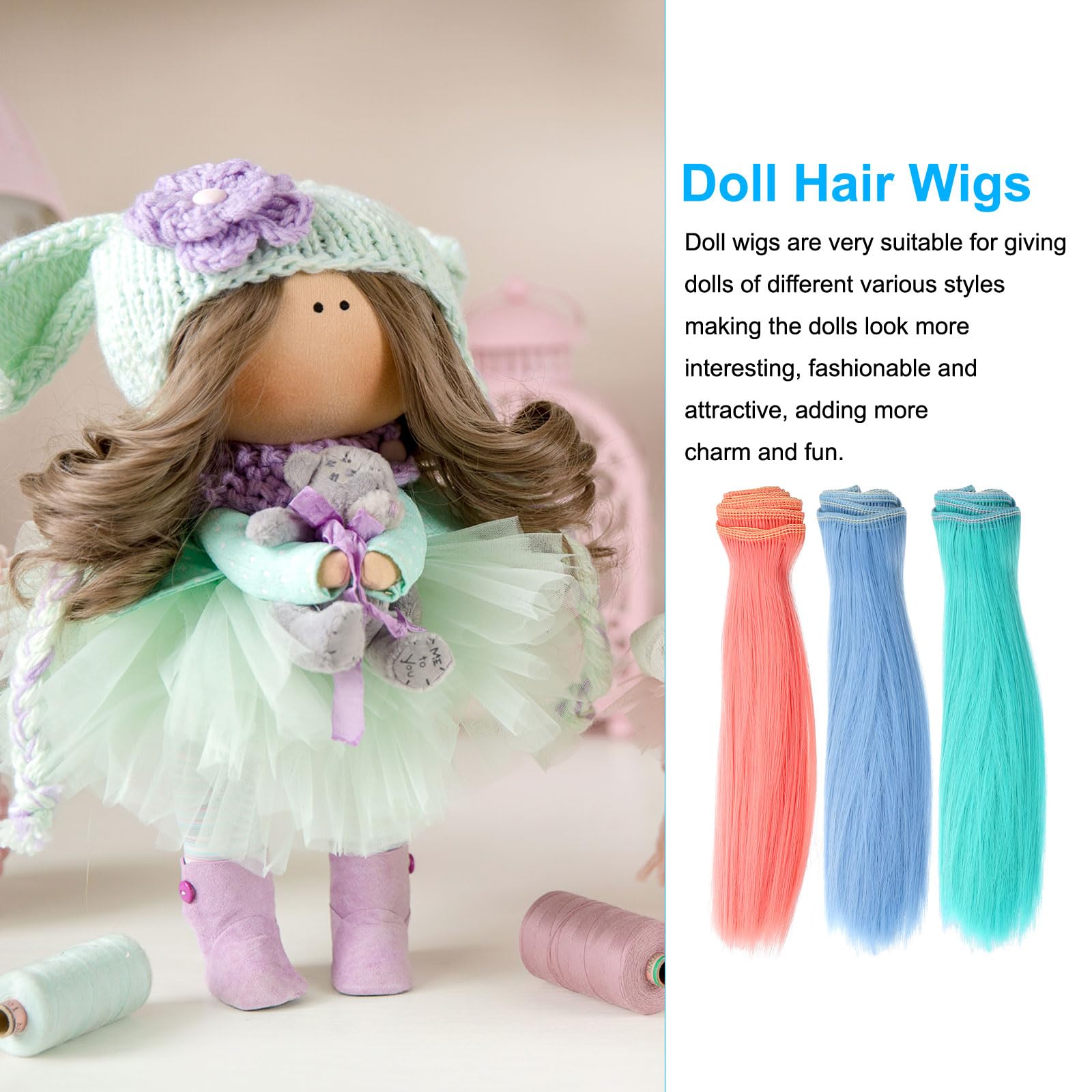 PATIKIL 20cm Hair Wefts, 6Pcs Soft Synthetic Straight Hair Wigs Hair Extensions Accessories for Making DIY Craft Multicolor 4 - Image 3