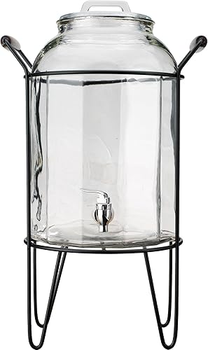 Miniatura 4 de Dispensador de bebidas frías de vidrio de 3 galones, con tapa de vidrio y dispensador de bebidas con mango con soporte de metal, grifo 100% a prueba