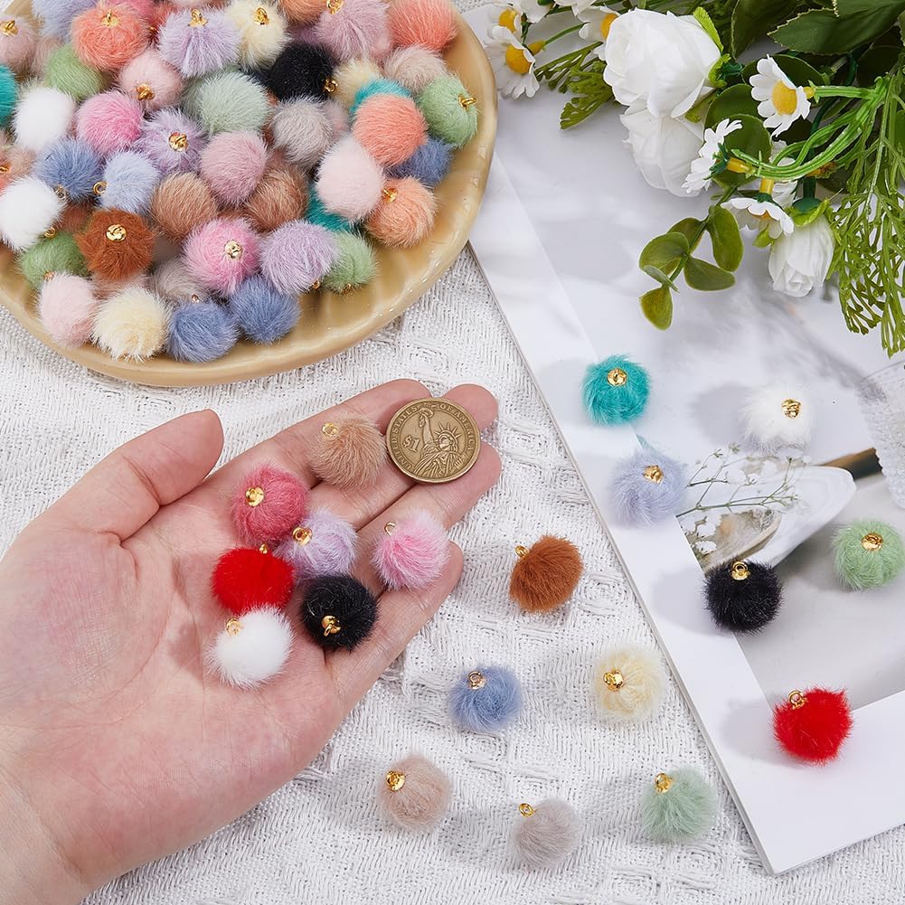 100pcs Pom Poms Ball Charms Colorful Fluffy Plush Balls with Tiny Loop Round Faux Fur Fluffy Pendant Ball Charms for Keychain Earring Necklace - Image 3
