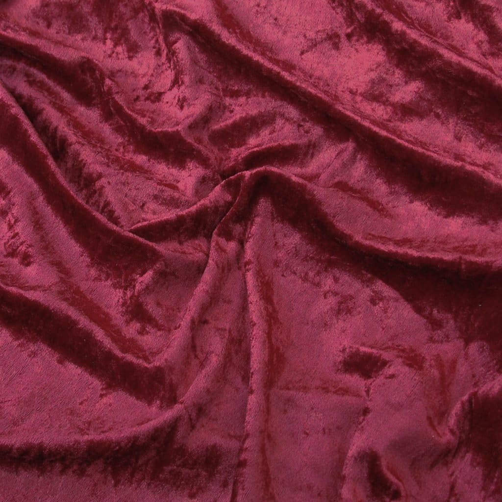 Crushed Velvet Fabric 59" Wide - Premium Velvet Material for Upholstery, Home Decor - Available in Gold, Black, Green, Blue, White, Red, Silver - Fabric by The Metre (Wine, 5m)