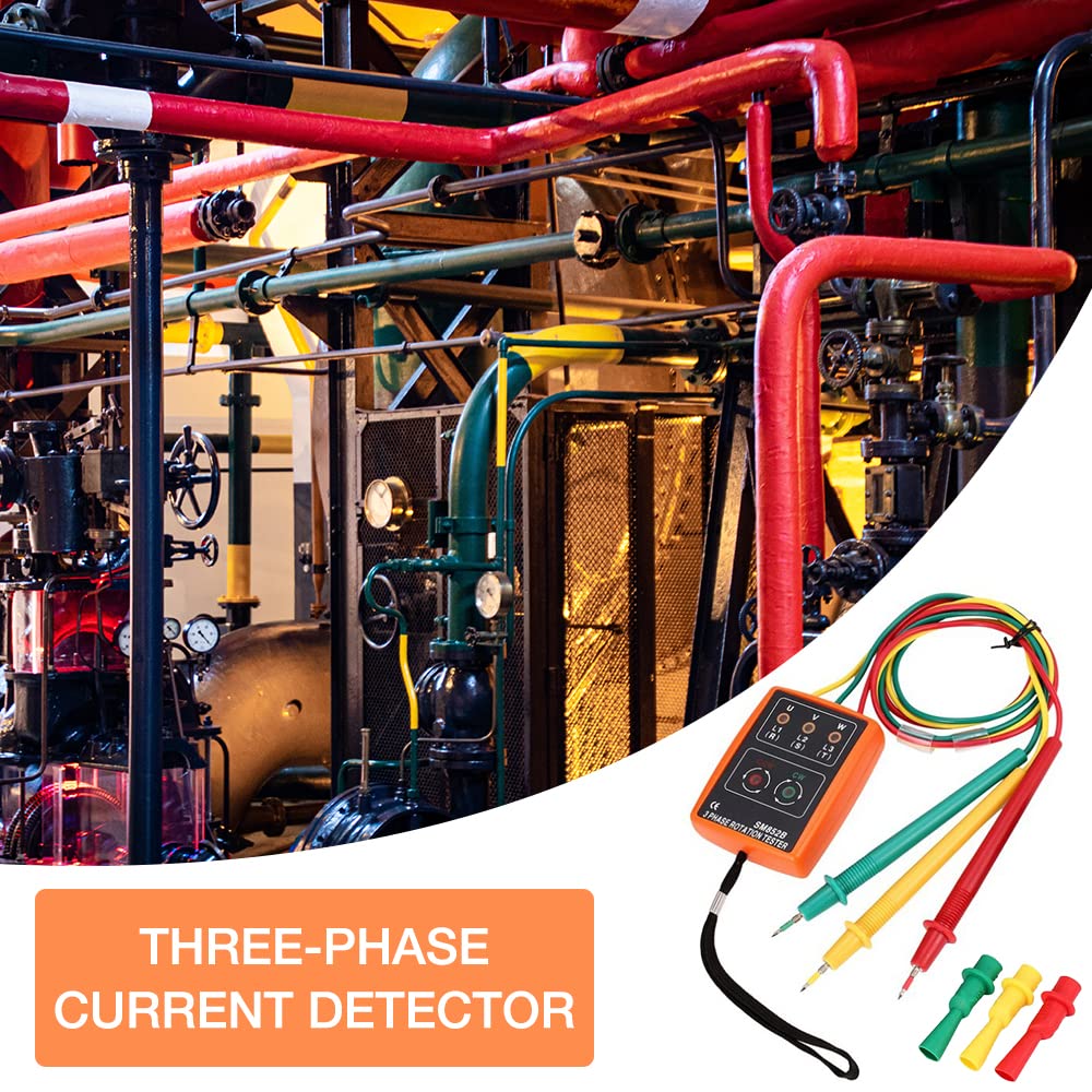 Led Indicador de Rotación de Fase Digital, 3 Secuencia de Fase Presencia Rotación Tester Indicador Detector Meter con Pinzas de Cocodrilo y Zumbador Probador Espectáculos, 60V~60V AC 20~400Hz