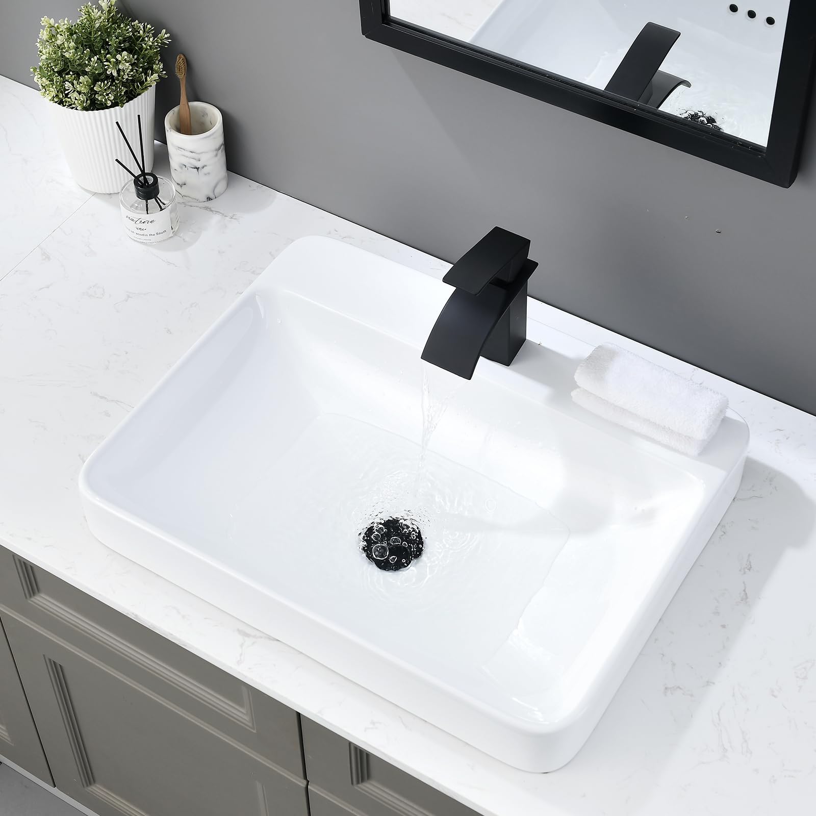 Bathroom Vessel Sink Rectangle, BoomHoze 24"x19" White Porcelain Ceramic Countertop Bathroom Sink Above Counter Vanity Vessel Sink Art Basin