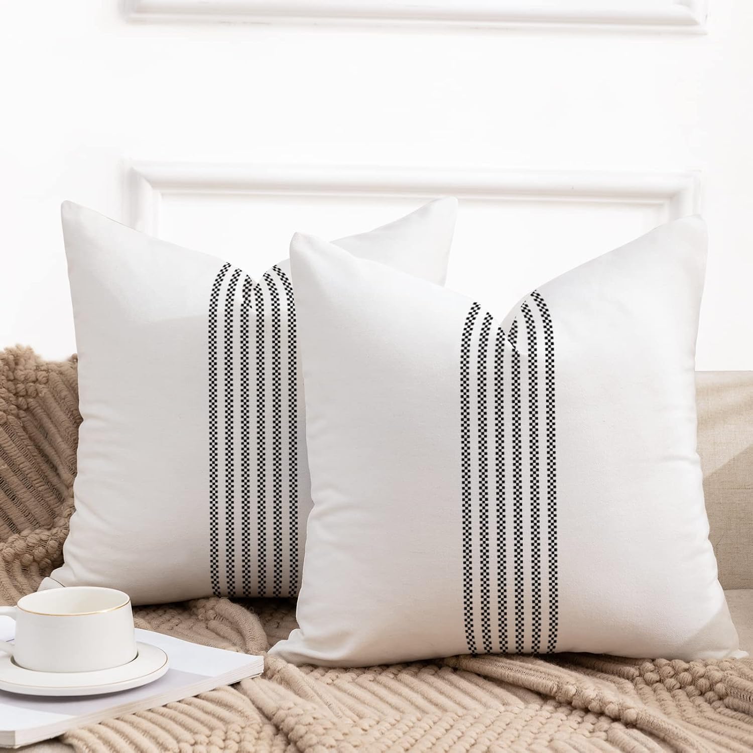 YCOLL Farmhouse Pillow Covers 18x18, Boho Throw Pillow