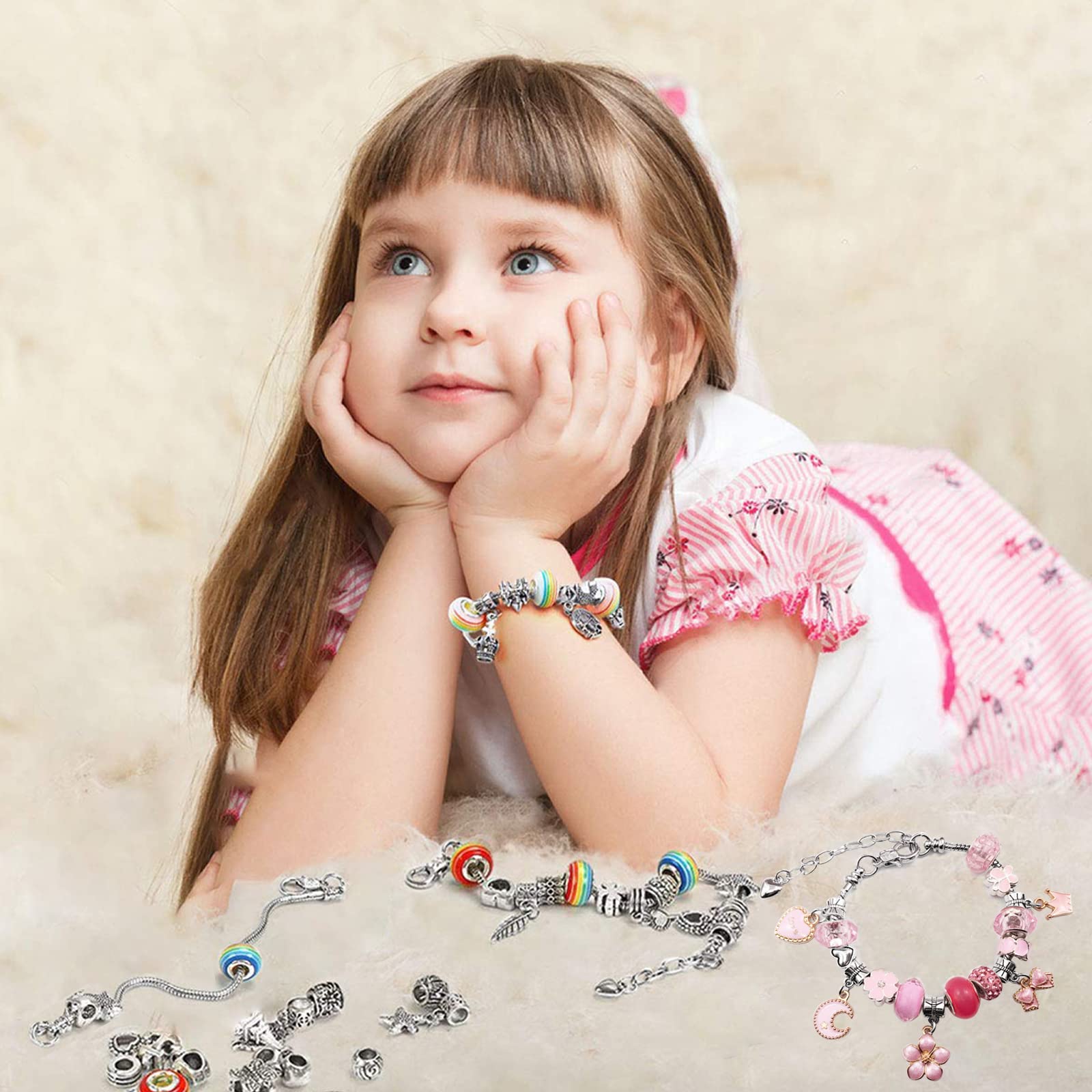 Kit Braccialetti Fai Da Te Per Bambine - Set Creativo Con Perline, Ciondoli E Accessori Per Ragazze 5-13 Anni - Foto 8