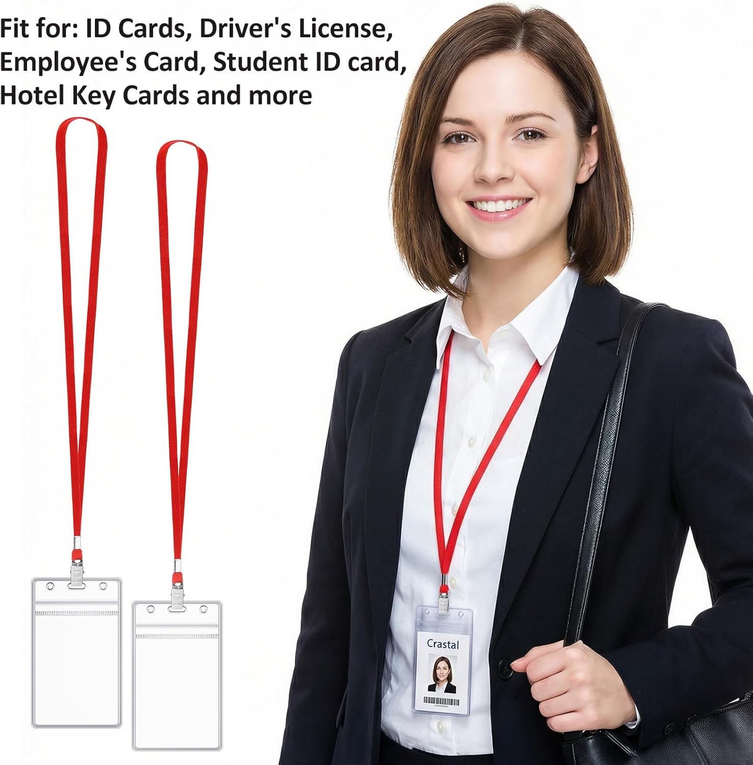 Marspark 300 Pcs ID Badge Holder with Lanyard Lanyards for ID Badges Resealable Flat Neck Name Tag with Clip Waterproof Plastic Clear Badges Bulk for School Office Supplies (Red)