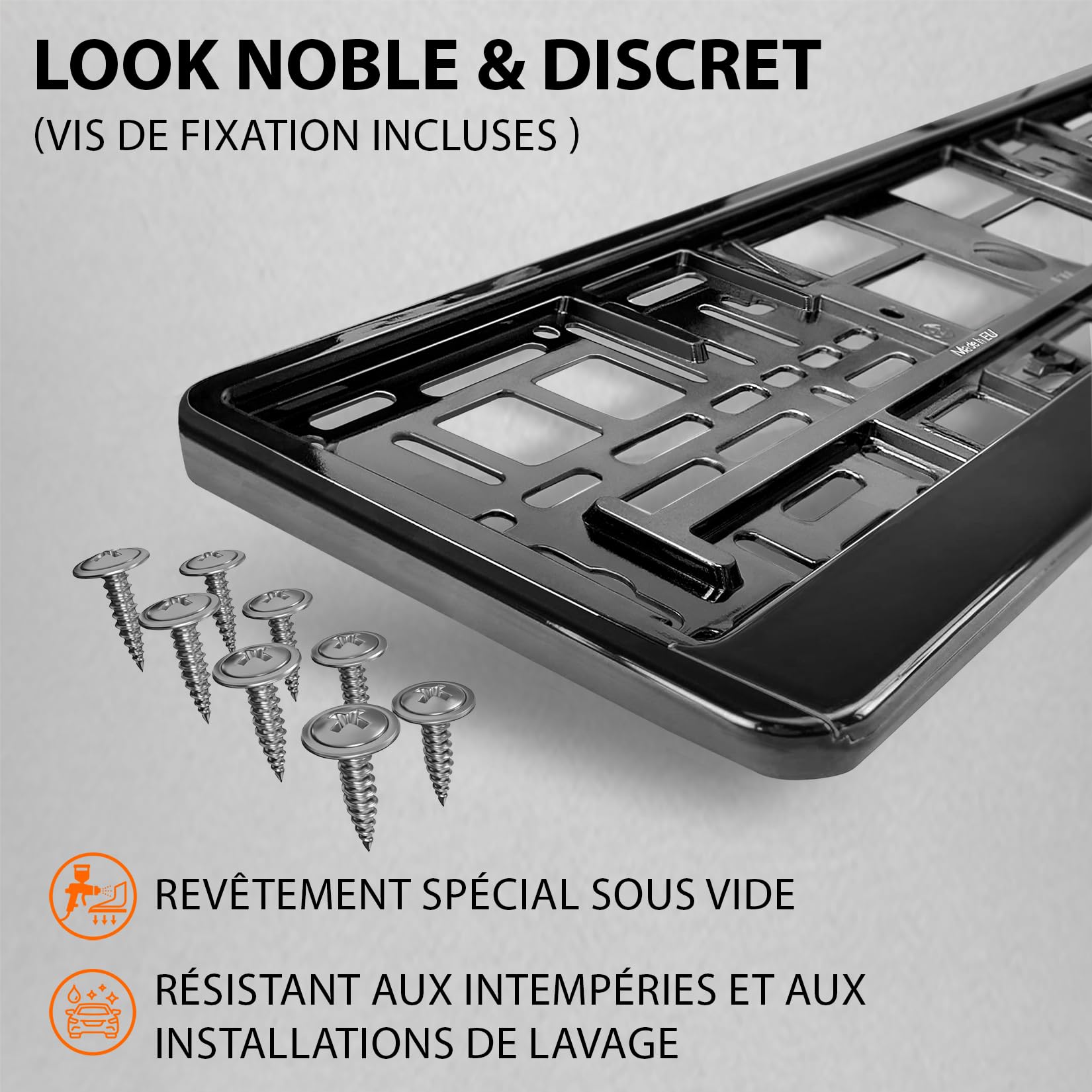 Support Plaque Immatriculation Voiture - [Simple, Durable & sur] - 8 Vis - 520x110 mm - Noir Brillant - Auto Porte Plaque Immatriculation adapté pour Toute Voiture - Fixation pour Plaque - Universel