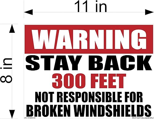 Miniatura 2 de OSHA Warning Stay Back 100 200 300 500 Not Responsible For Broken Windshields Black Red Rectángulo Etiqueta Adhesiva 3M Construcción Dump Trailer