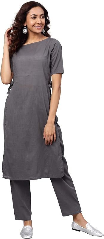 Idalia Women's Cotton Slub Straight Kurta with Pants