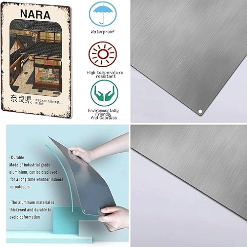 Miniatura 7 de Cartel de metal vintage de Nara Old Town divertido póster tradicional japonés de la calle, arquitectura retro japonesa, aluminio, 8 x 12 pulgadas,