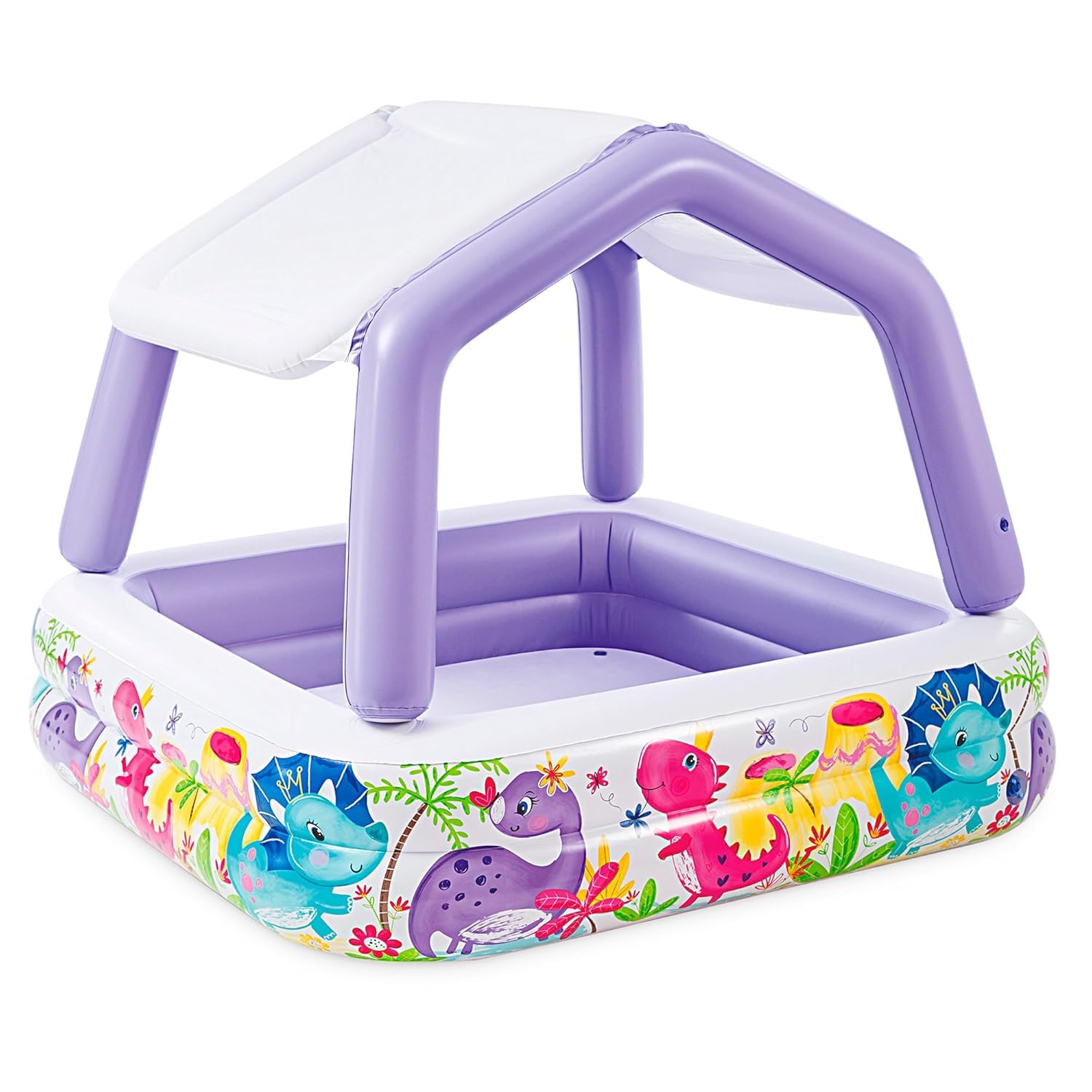 Inflatable Kids Swimming Pool with Sun Shade Canopy 57470, Square Paddling Pool for Toddlers & Children, Soft Inflatable Floor, 295 litres Capacity (157 x 157 x 122 cm)-image-11
