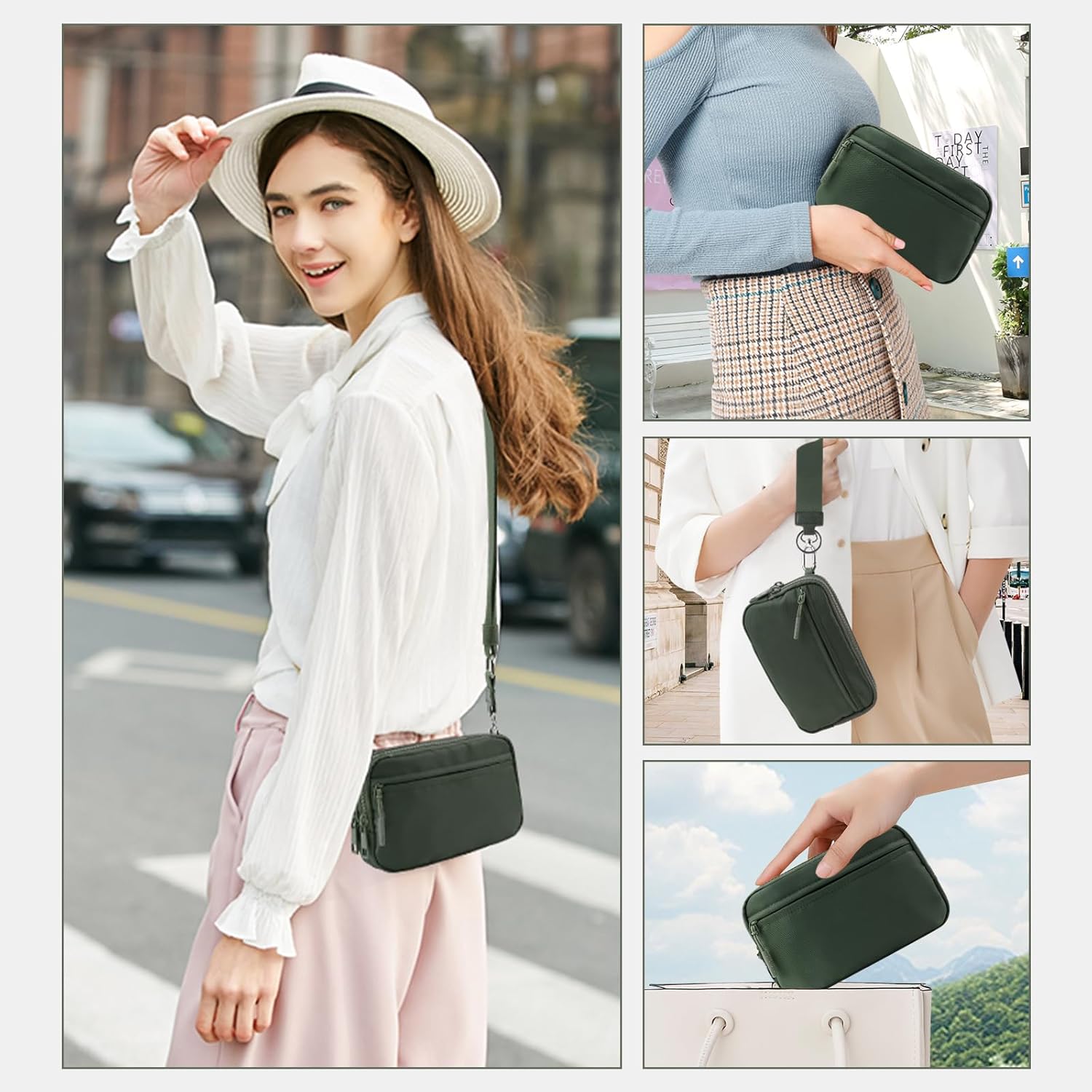 IBEE Dual Wristlet Wallets for Women RFID Blocking Crossbody Wallets Purse with ID Window Large Wristlet Purse Nylon - Image 6