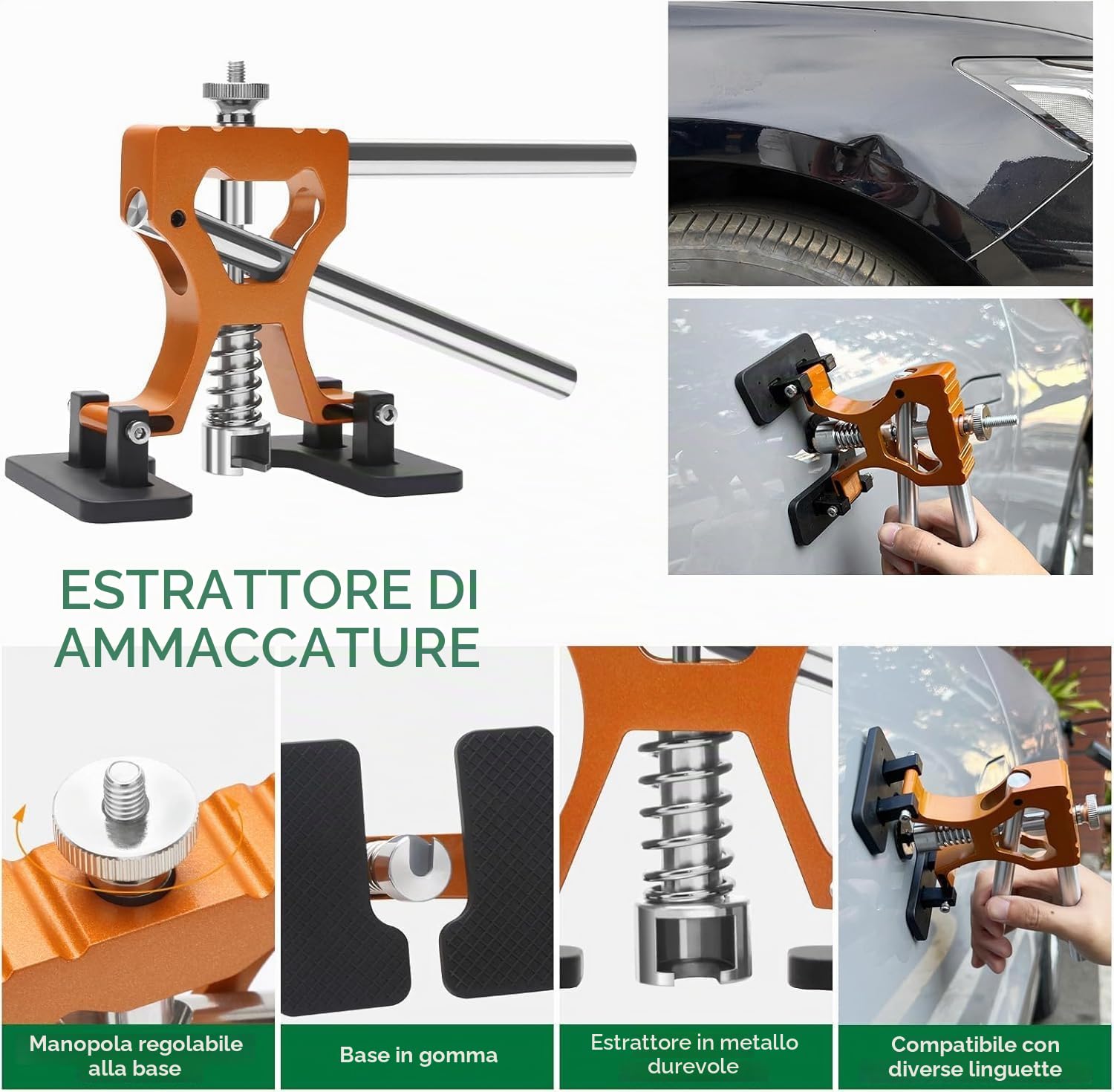 Set di riparazione per ammaccature dell'auto, senza vernice, con LED Dent Board, martello scorrevole, ponte di trazione e estrattore di ammaccature, per ammaccature auto, danni da grandine, piccole e