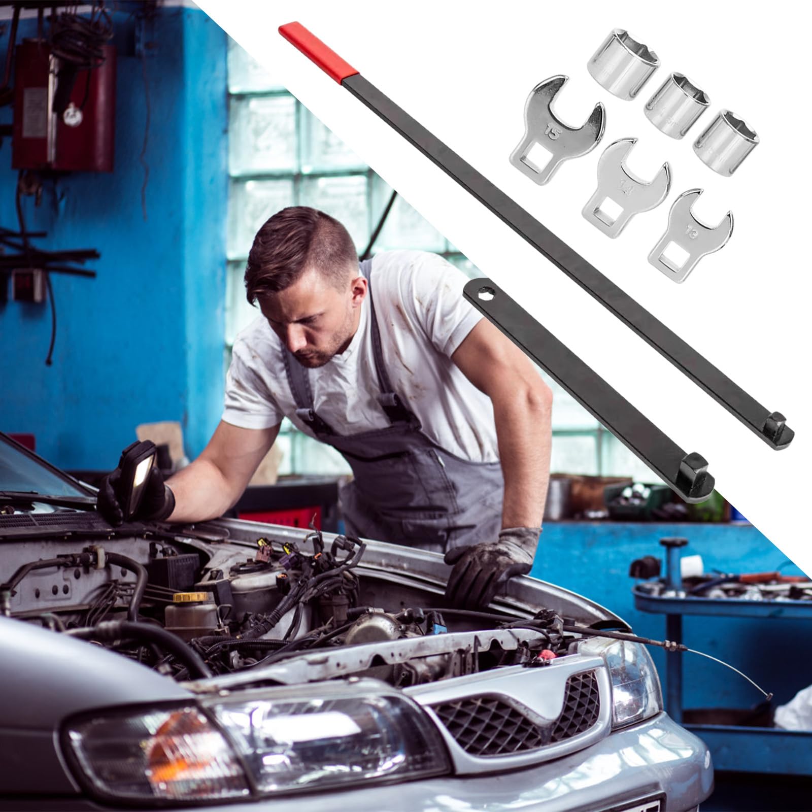 Kit d'outils de 8 pièces pour courroie serpentine - Clé de démontage et d'installation de courroie automobile - de réparation pour camions, voitures, garage ou atelier
