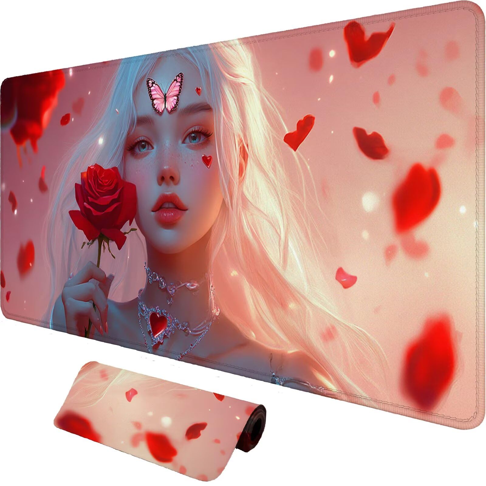Tappetino Mouse Gaming XXL 1200x600x3mm,Tappetino Mouse Rosa Design con Bordi Cuciti,Ragazza Mouse Pad Gaming Accessori per Migliora Precisione e Velocità,Extended Keyboard Pad per Scrivania,o-1997