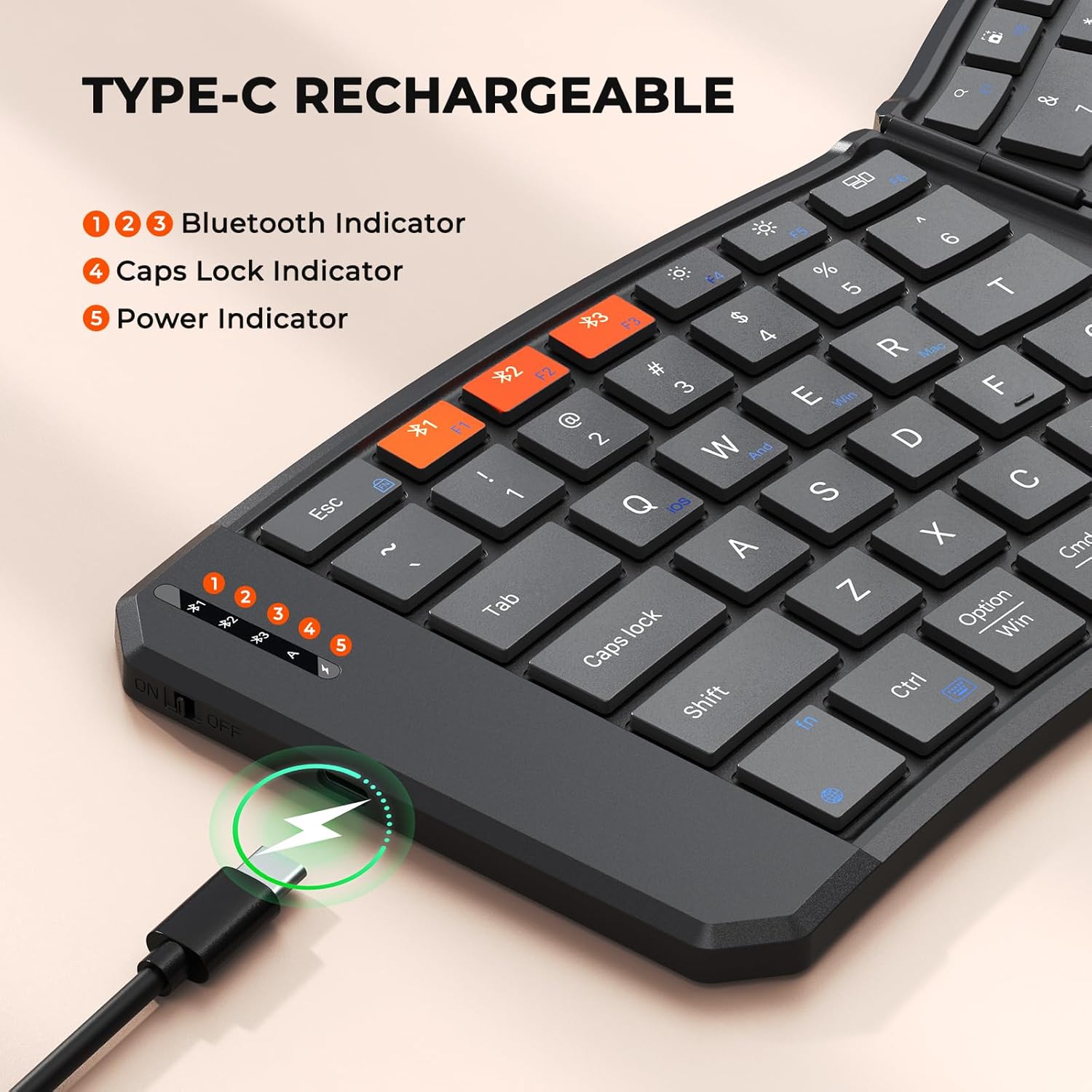 MEETION Ergonomic Foldable Bluetooth Keyboard, Split Compact Portable Keyboard for Business Travel, Ultra-Thin Folding Rechargeable Wireless Keyboards for iOS Android Windows Mac Tablet PC Smartphone