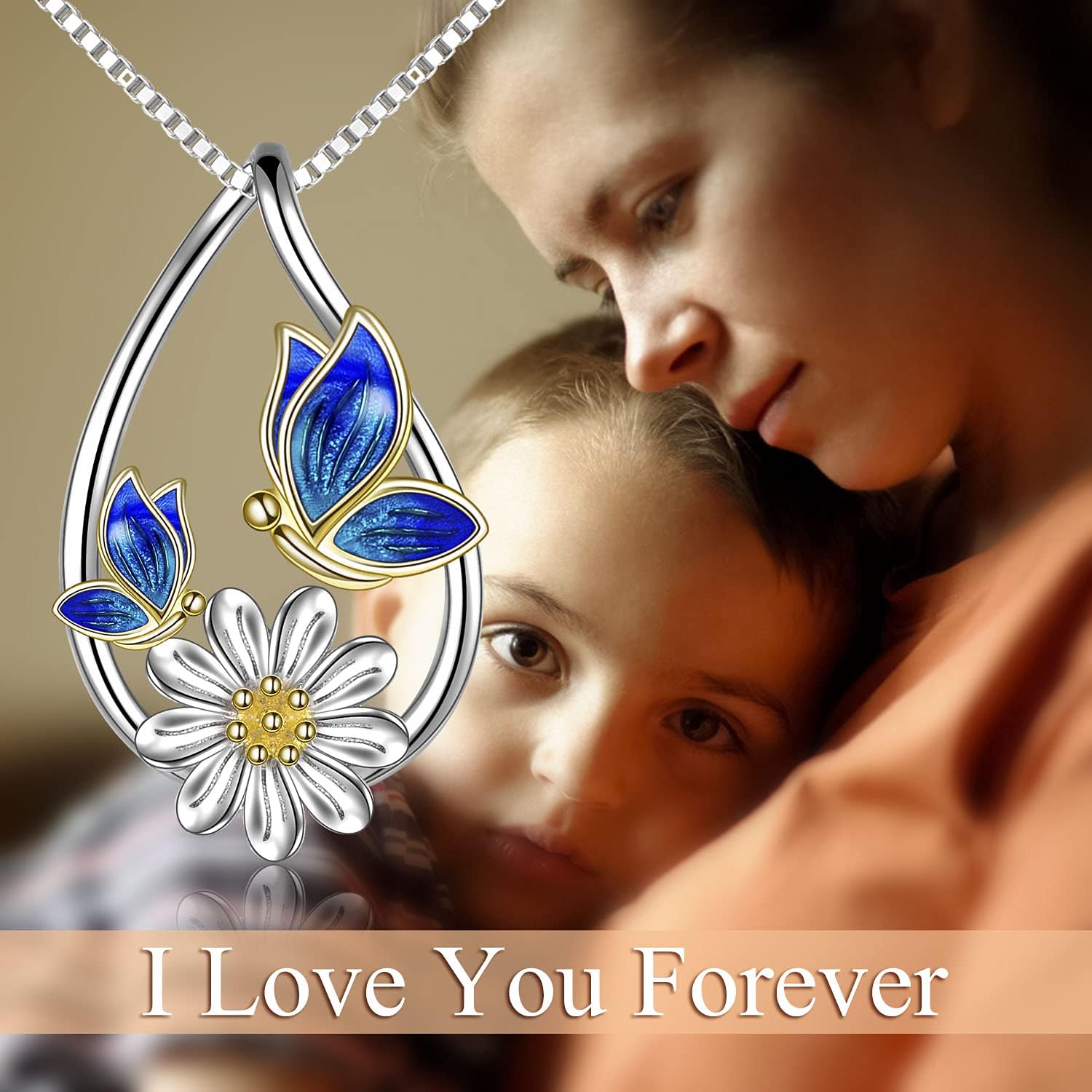 LUHE Butterfly Necklace Sterling Silver Teardrop Daisy Flower Butterfly Pendant Necklace Jewelry Birthday Anniversary Mothers Day Gifts for Women Teens Girlfriend Wife Her Mother Daughter - Image 6