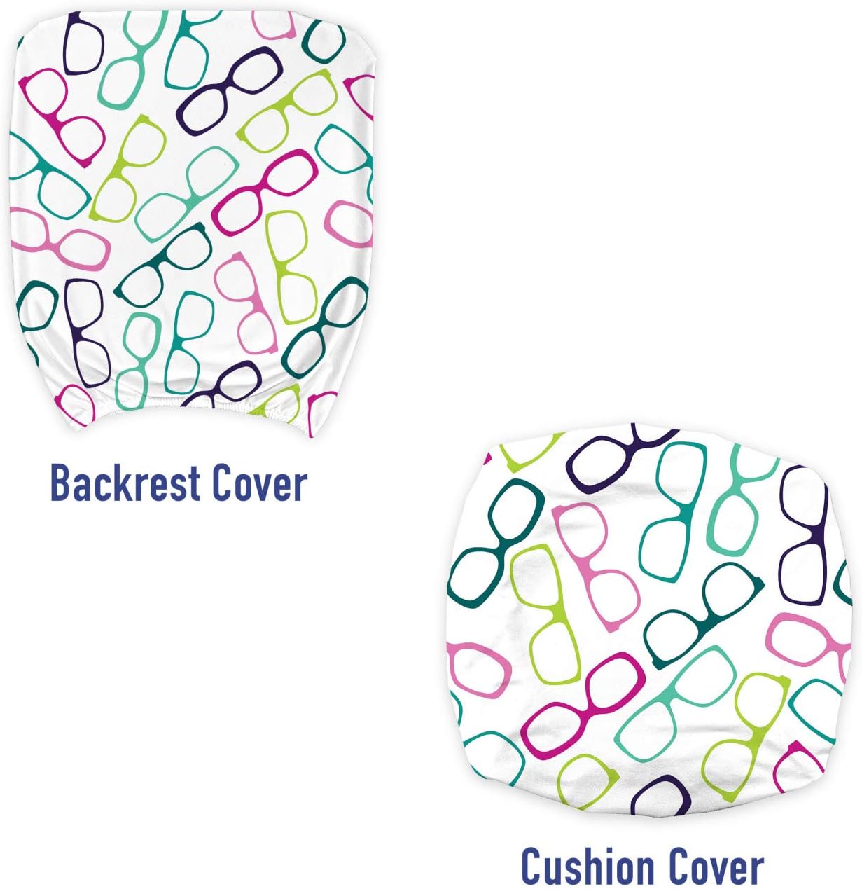 Ambesonne Hipster Office Chair Slipcover, Colorful Eyeglasses Scattered on a Plain Background Nerdy Bookworm Items Scene, Protective Stretch Decorative Fabric Cover, Standard Size, Magenta Teal