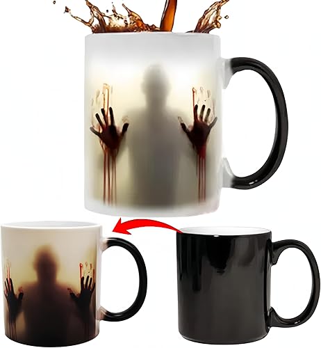 HS&ROXIN Halloween Color-changing Ceramic Coffee Cup Thermal Horror Cup Funny Art Men and Women Father and Mother Family Holiday Gift Random gift 1