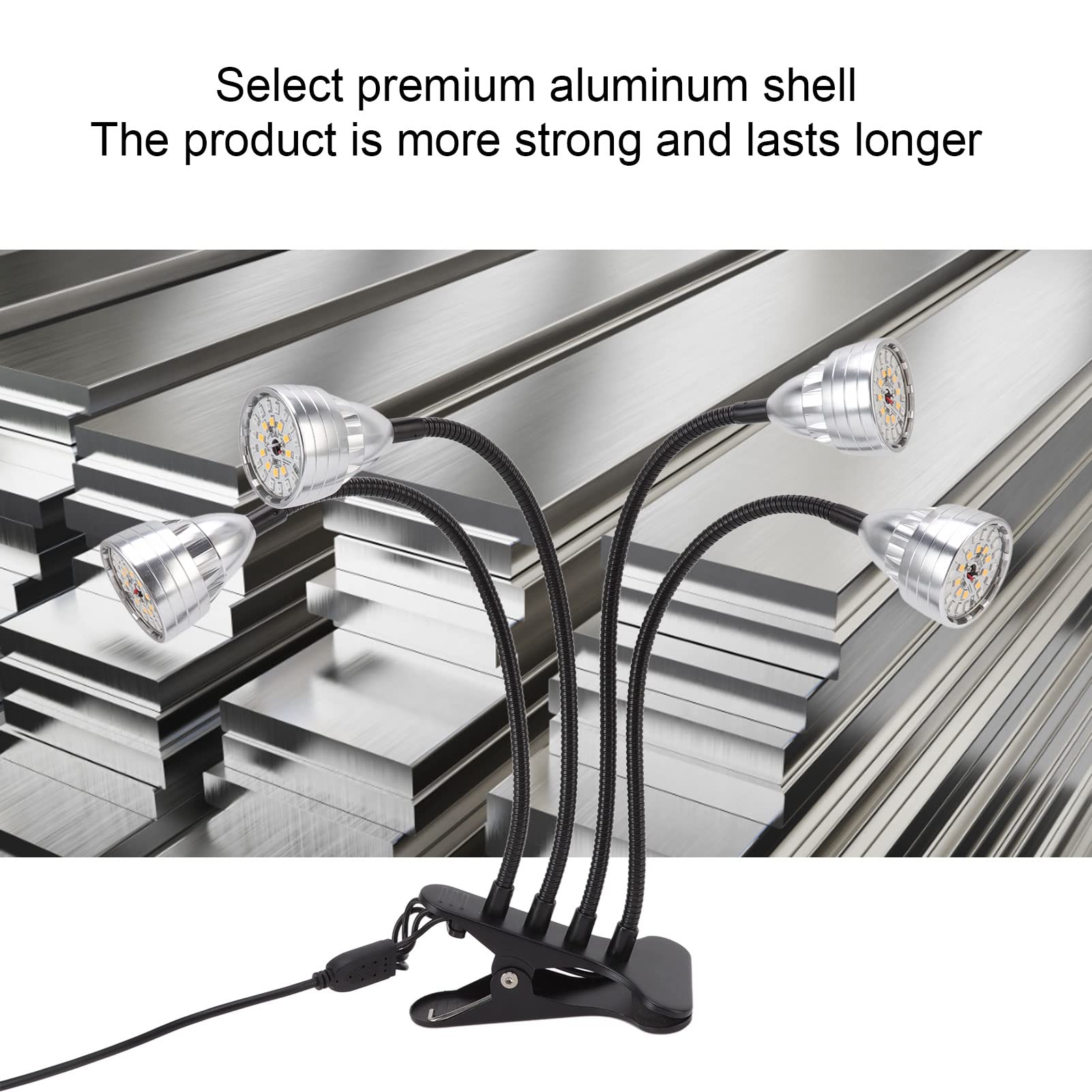 Luz de Crecimiento, luz de Crecimiento LED para Plantas de Interior, luz de aleación de Aluminio de Crecimiento LED 4 Cabezas Luz de Planta USB Ajustable y Flexible con Clip para Interiores