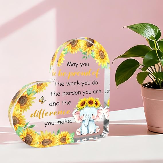 Inspirational Elephant Gifts for Women Acrylic Heart Plaque Keepsake Christmas Birthday Cheer up Gifts for Girlfriend Wife Daughter Sister Friends Coworkers Home Desk Table Shelf Decorations