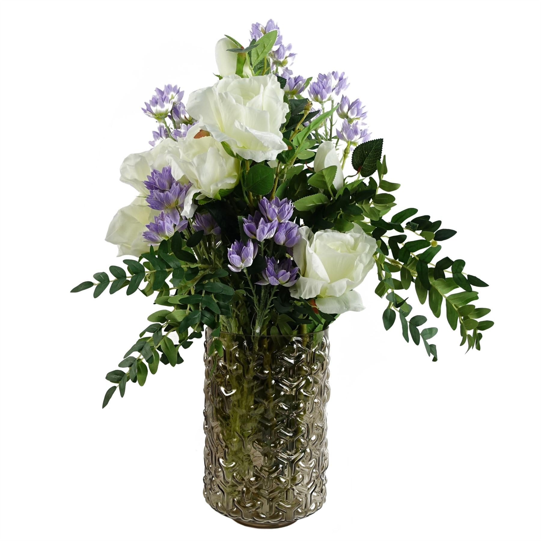 Blue Pirate White/Purple Leaf 60Cm Rose Starflower Display Glass Vase