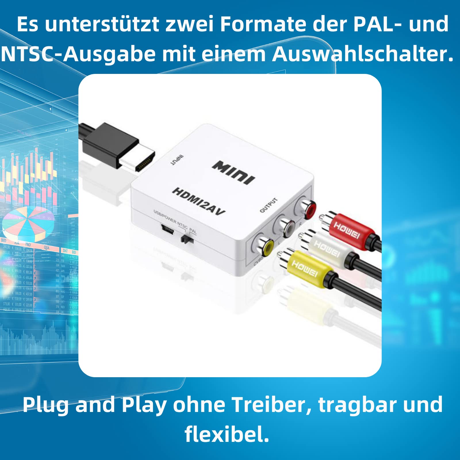 B13C HDMI vers AV CVBS RCA Convertisseur Convertisseur USB Alimentation TV Moniteur DVD HDMI vers 3RCA Composite Vidéo Audio AV Adaptateur 1080P Compatible avec PC TV DVD PAL PS3 NTSC VCR VHS