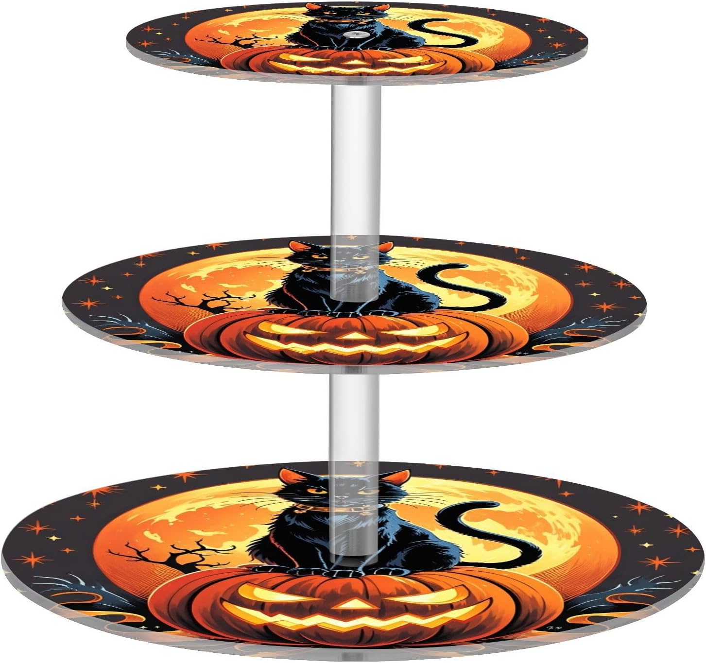 Moon Pumpkin Cat Star Halloween 3 Tier Acrylic Cupcake Stand, Cupcake Stand for 34 Cupcakes for Weddings, Christmas,Holidays,Parties,Birthday,Printed Cupcake Tower 23300737