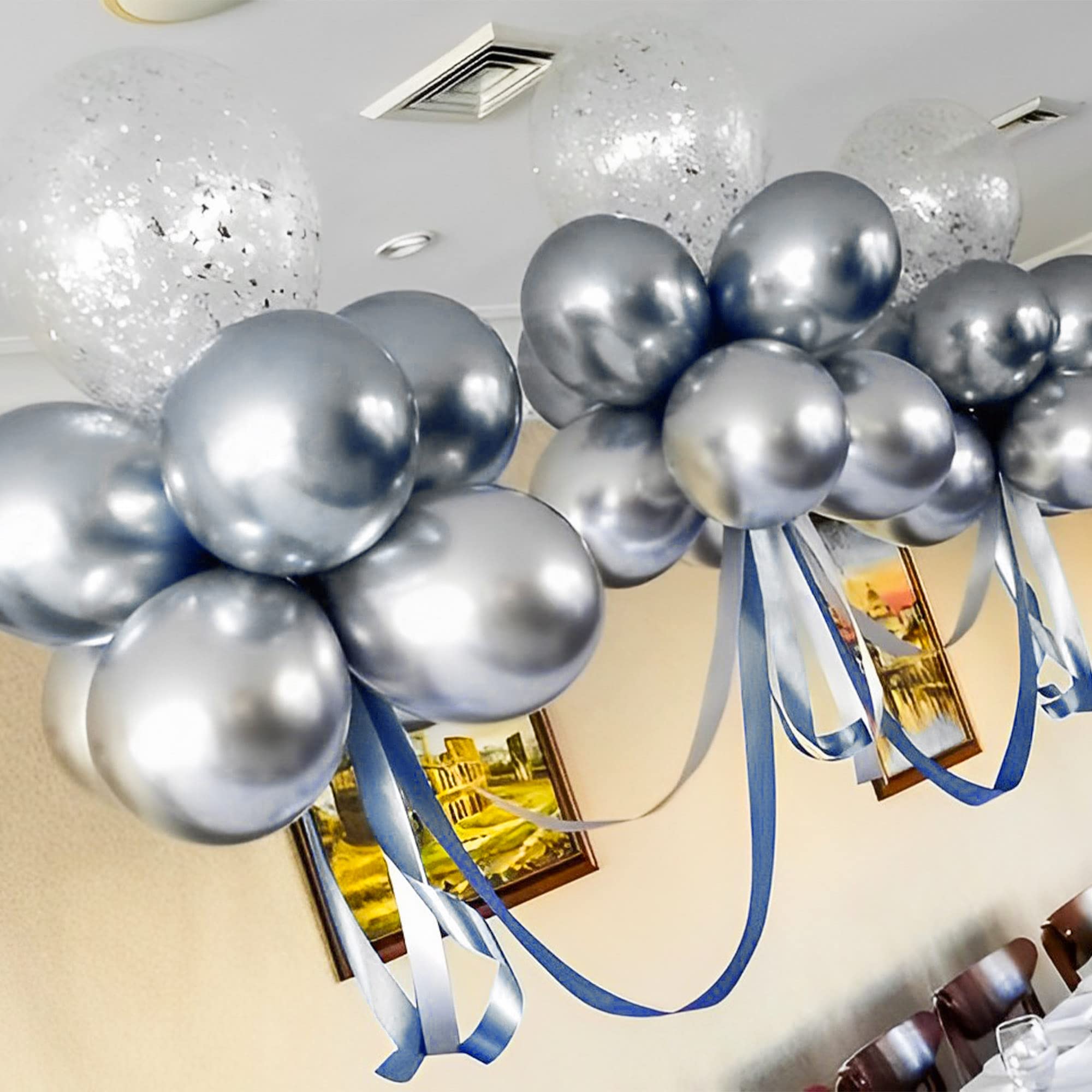 JOYYPOP Metallic Silver Balloons 100 Pcs 12 inch Chrome Silver Latex Balloons for Wedding Baby Shower Birthday Decorations